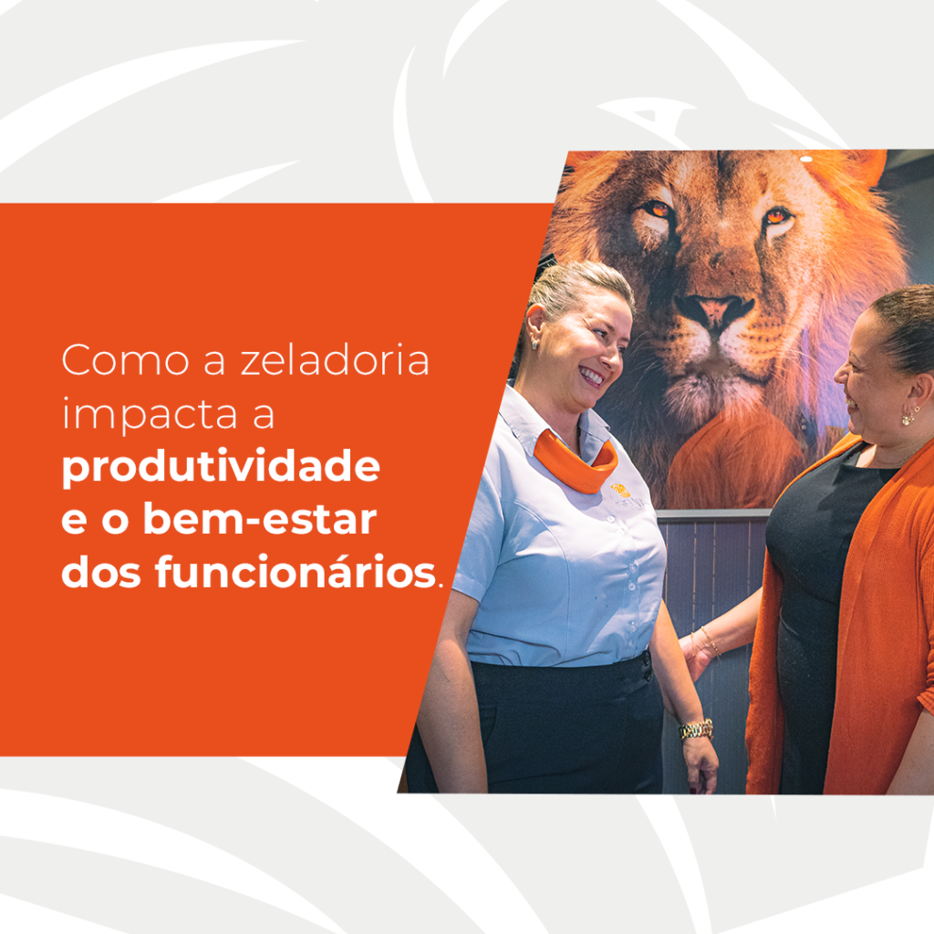 Como a zeladoria impacta a produtividade e o bem-estar dos funcionários. Imagem mostra um ambiente corporativo com funcionários e uma representação simbólica de liderança, destacando a importância da gestão eficiente para o sucesso empresarial.